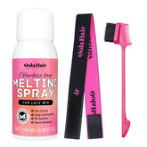 Dolahair lace melting spray application demonstrates seamless bond for a natural hairline.