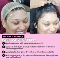 Dolahair lace wig glue application close-up shows precise layer prep