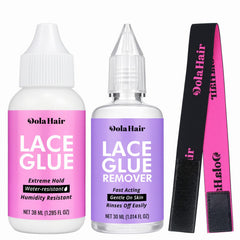 Dolahair lace wig glue bottle close-up shows secure hold for natural results.