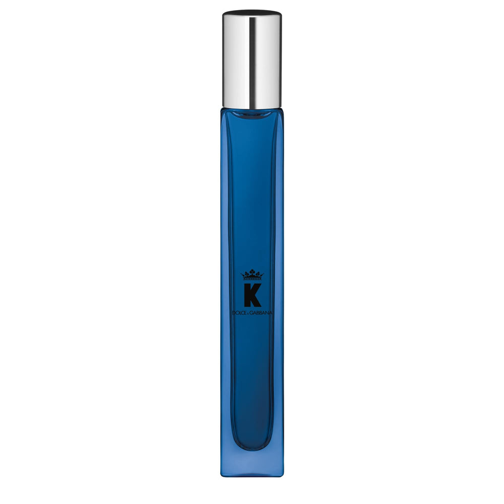 Dolce&Gabbana K EDP travel spray bottle front view, ideal for on-the-go confidence.