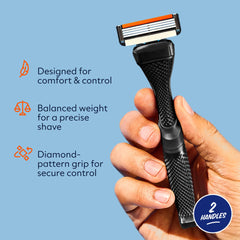 Dollar Shave Club black handle in shower for controlled comfort.