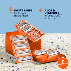 Dollar Shave Club Four Blade Refills offer sharper performance at a wallet-friendly price.