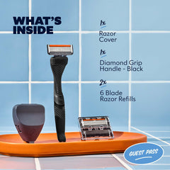 Dollar Shave Club Guest Pass Shave Set six-blade refills for a comfortable shave.