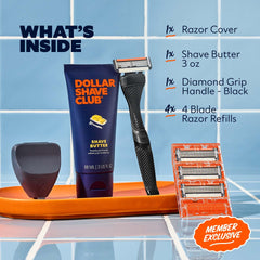 Black handle with a 360-degree diamond grip for secure control.
