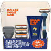 Dollar Shave Club member-exclusive shave set with blue handle for an ergonomic grip.