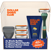 Dollar Shave Club member-exclusive shave set overview showing a complete kit for streamlined grooming.