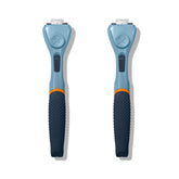 Dollar Shave Club blue razor handle 2-pack for easy replacements.