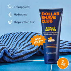 Dollar Shave Club Shave Butter sandalwood fragrance enhances the grooming experience.