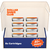 Dollar Shave Club Swift Rinse Blades 8-pack eases rinsing through thick hair.