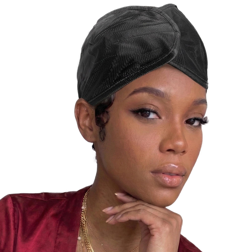 Donna 24-Inch Pixie Hair Wrap, angle view, satin protection for pixie curls overnight.