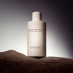 Donna Karan Cashmere Mist lotion texture swatch reveals rich non-greasy formula