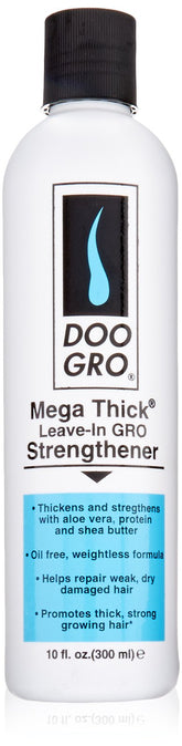 DOO GRO Fortalecedor Mega Espeso sin enjuague, envase 10oz, aporta manejabilidad y brillo ligero