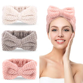 DOOBO spa headbands 3-pack packaging in white, gray, pink for makeup routines