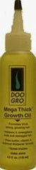 Doo Gro Mega Thick Growth Oil, botella visible, controla el frizz y nutre el cabello.