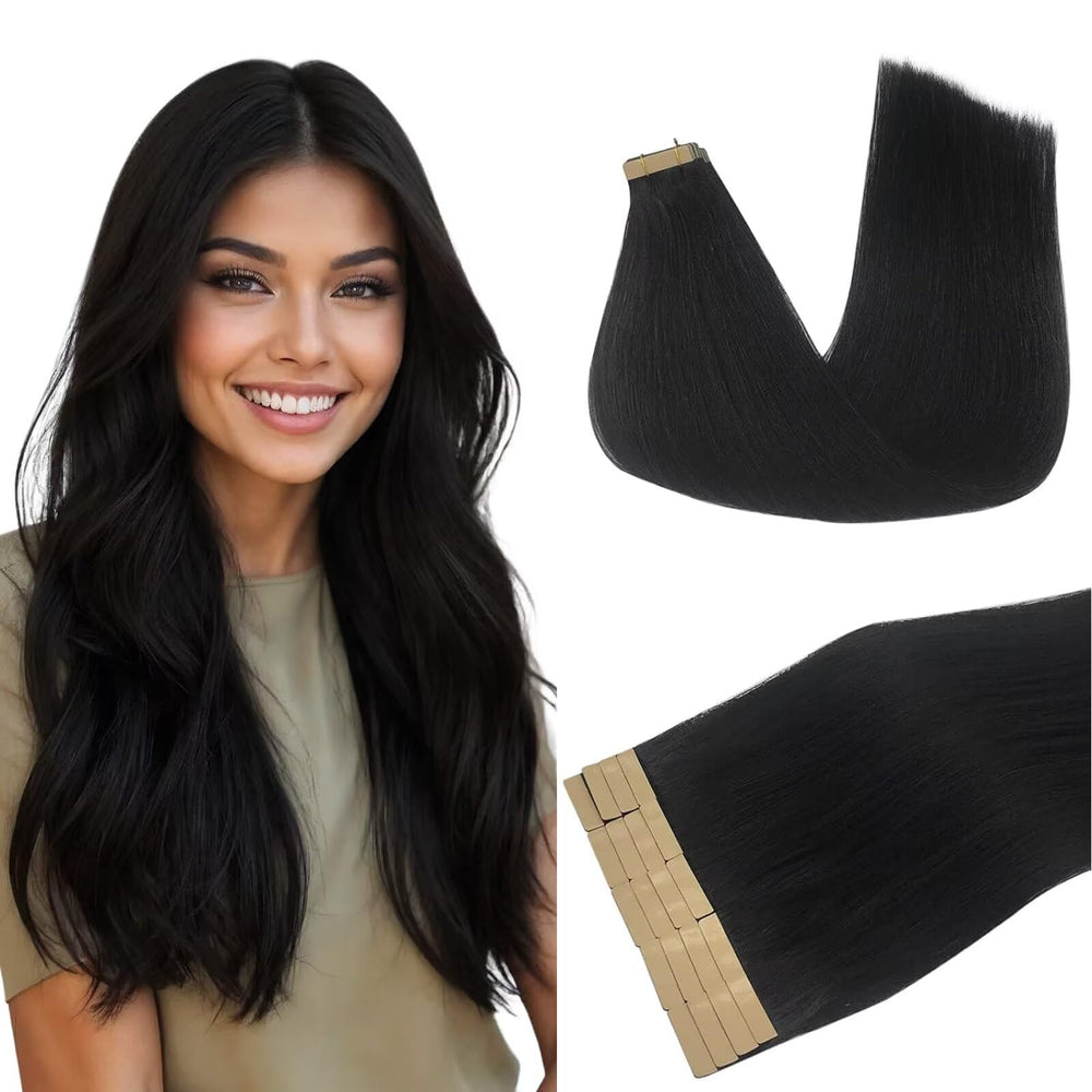 DOORES jet black 20 inch hair extension pack blend naturally with thick ends.