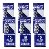 Dorco Fresh Twin Blade razor blue pack close-up showing smooth shave.