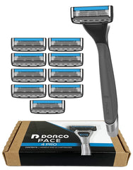 DORCO Pace 4 Pro razor pivoting head for close, contour shaving.