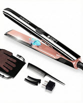 DORISILK 500-degree flat iron portrait showing fast heat for sleek straight styles.
