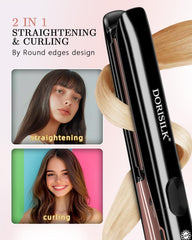 DORISILK two-in-one straightener and curler with 1-inch plates in action.