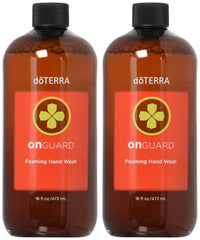 doTERRA On Guard foaming hand wash refill bottle front, highlighting citrus aroma and gentle cleansing