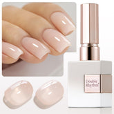 Double Rhythm A1511 beige nude bottle close-up showing natural nude gel for everyday nails.
