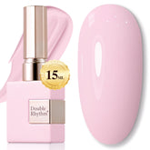 Double Rhythm bottle close-up shows pure sheer cream pink gel polish for lasting shine.