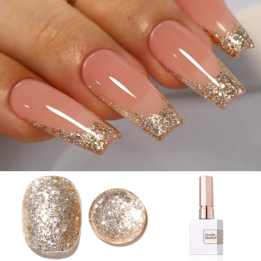 Double Rhythm brillos holográficos en gel para uñas, acabado deslumbrante.