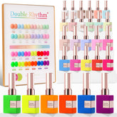 Double Rhythm Candy Neon collection box shows vibrant gel polishes for DIY manicures.