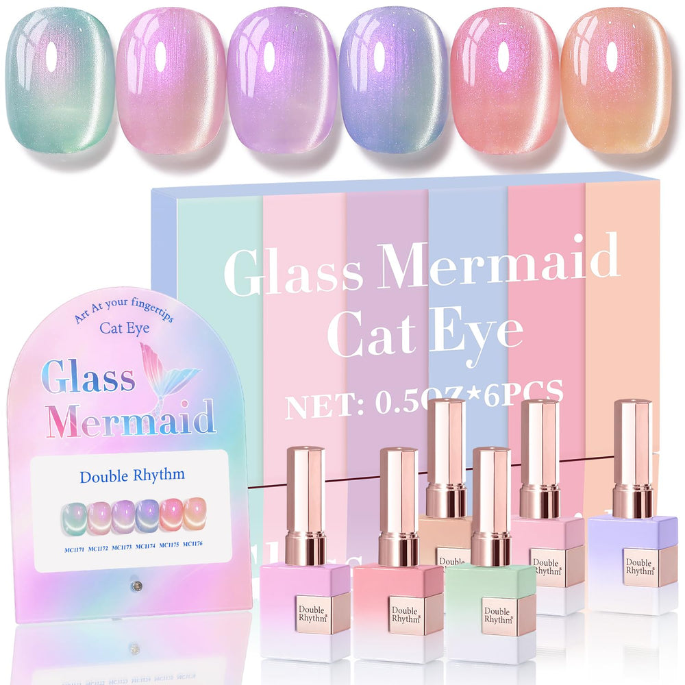 Double Rhythm Cat Eye gel polish set with six identical bottles for cohesive home manicure.