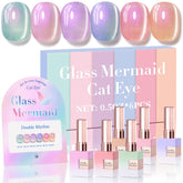 Double Rhythm Cat Eye gel polish set with six identical bottles for cohesive home manicure.