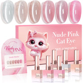 Double Rhythm Cat Eye gel nail polish bottle showing six colors for at-home manicures.