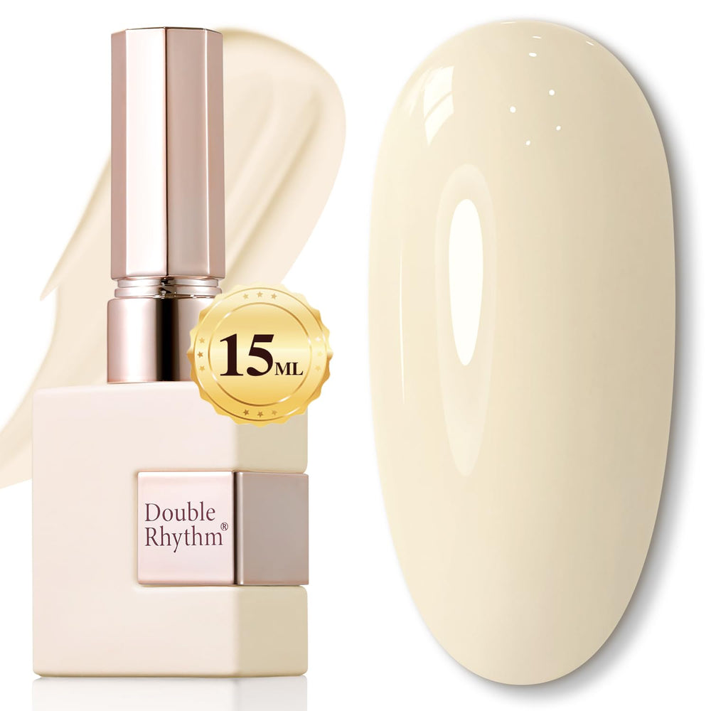 Double Rhythm cream beige gel nail polish bottle shows pure sheer color for at-home manicures.