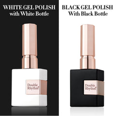 Double Rhythm gel negro puro en botella cuadrada, perfecto para contrastes elegantes.