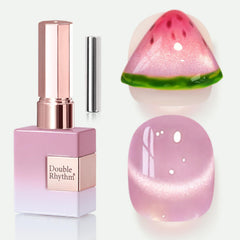 Double Rhythm esmalte gel ojo de gato lila en botella, tono suave con brillo