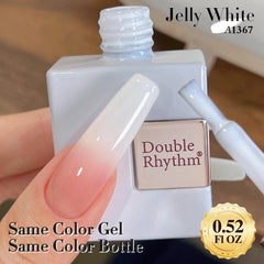 Double Rhythm jelly gel polish brush application demonstrates even layers and lasting shine.