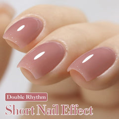 Close-up of Double Rhythm gel polish label highlighting formula details.