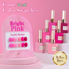 Double Rhythm gel polish swatch shows vivid neon pink shade for DIY nails