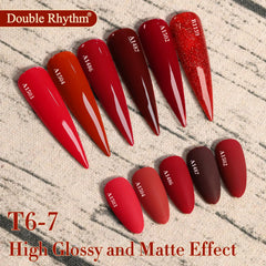 Double Rhythm glitter burgundy bottle-application showcases smooth, even color with base and top coats