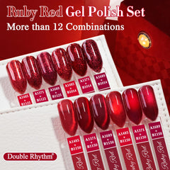 Double Rhythm jelly burgundy red gel polish applied for a rich finish.