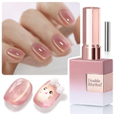 Laca gel Double Rhythm con efecto ojo gato en rosa natural para uñas elegantes.