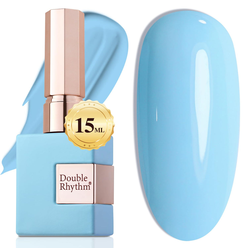 Double Rhythm light blue gel polish bottle front view for at-home manicure