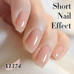 Double Rhythm Milky Pink jelly polish swatch on natural nail shows soft translucent glow
