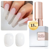 Double Rhythm milky white gel polish bottle close-up for a glossy at home manicure.