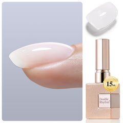 Double Rhythm Milky White Rubber Gel bottle close-up showing smooth base for home manicures