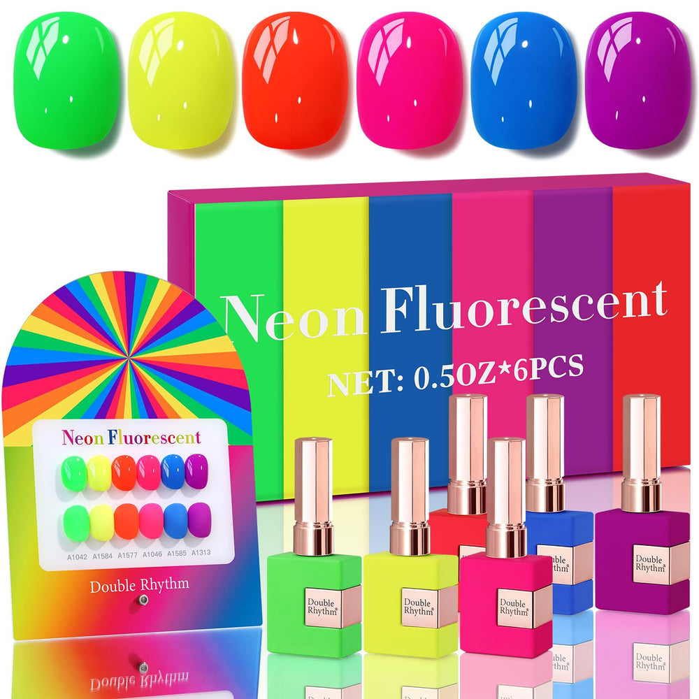 Double Rhythm neon green gel polish 15ml bottle for vivid manicure.