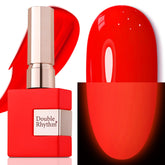 Double Rhythm Neon Red A1422 gel polish bottle ready for application, vibrant color.