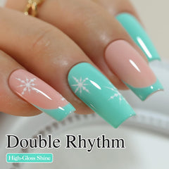 Double Rhythm Sea Blue nail swatch showcases vivid color on natural nails.