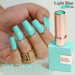 Double Rhythm Sea Blue polish cap and bottle ready for easy DIY application.