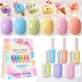 Set gel Double Rhythm sin HEMA con 6 tonos para manicura en casa.