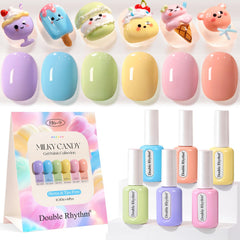 Set gel Double Rhythm sin HEMA con 6 tonos para manicura en casa.